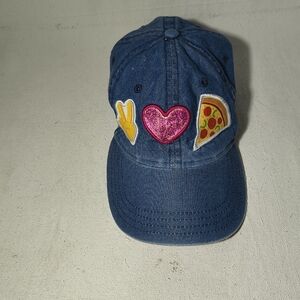 Women's Adj Blue Denim Cap w/Peace love And Pizza Emoji Patches by EmojiOne